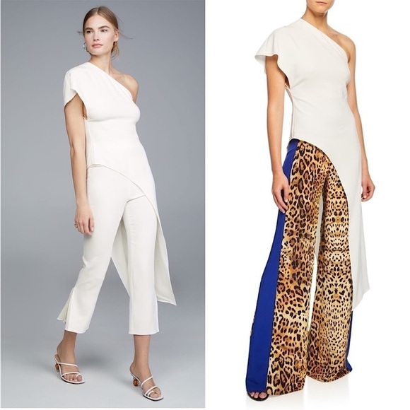 CUSHNIE One Shoulder Tie Dye‎ Short Sleeve Draped Asymmetrical Tunic Blouse 10 - Picture 2 of 11